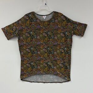 LuLaRoe Paisley Short Sleeve Top in Olive, Mustard, Purple